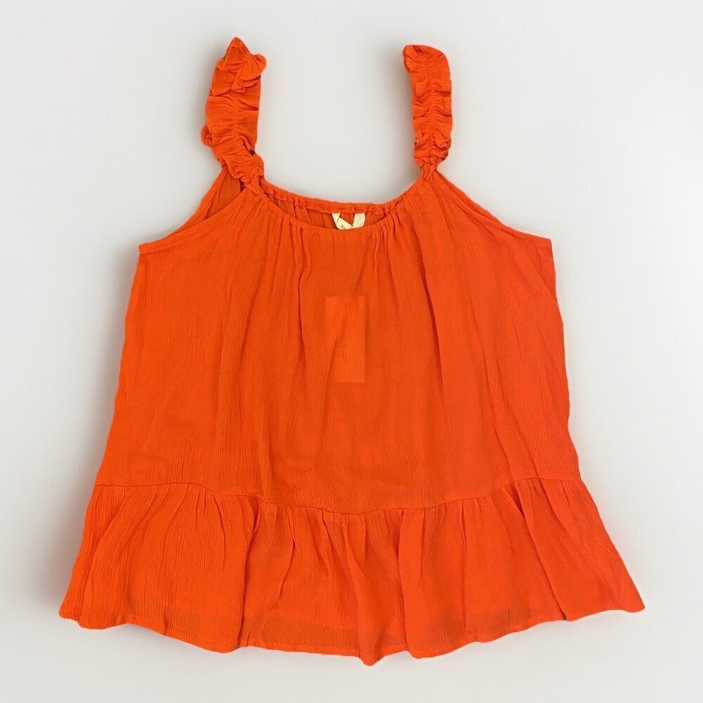 Sim & Sam Womens Ruffle Tank Top Size M Tomato Red Sleeveless Pullover Rayon NWT